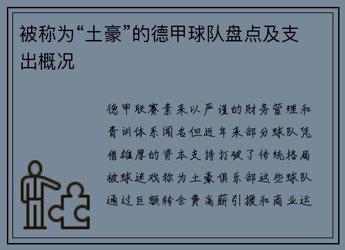 被称为“土豪”的德甲球队盘点及支出概况